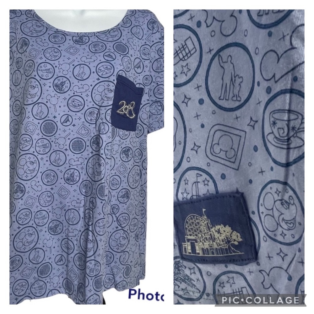 Disney Short Sleeve Tee Disneyland Images All Over Print Sz 1X